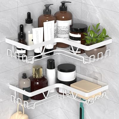 KEGII Corner Shower Caddy White Stainless Steel Corner Shelf Organiser