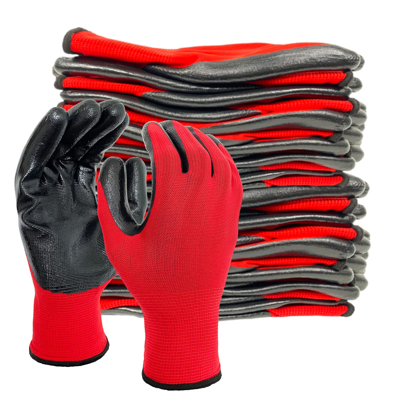 Evridwear Work Gloves with Grip Rubber Coated for Men Women Warehouse Mechanic,12 Pairs Bulk