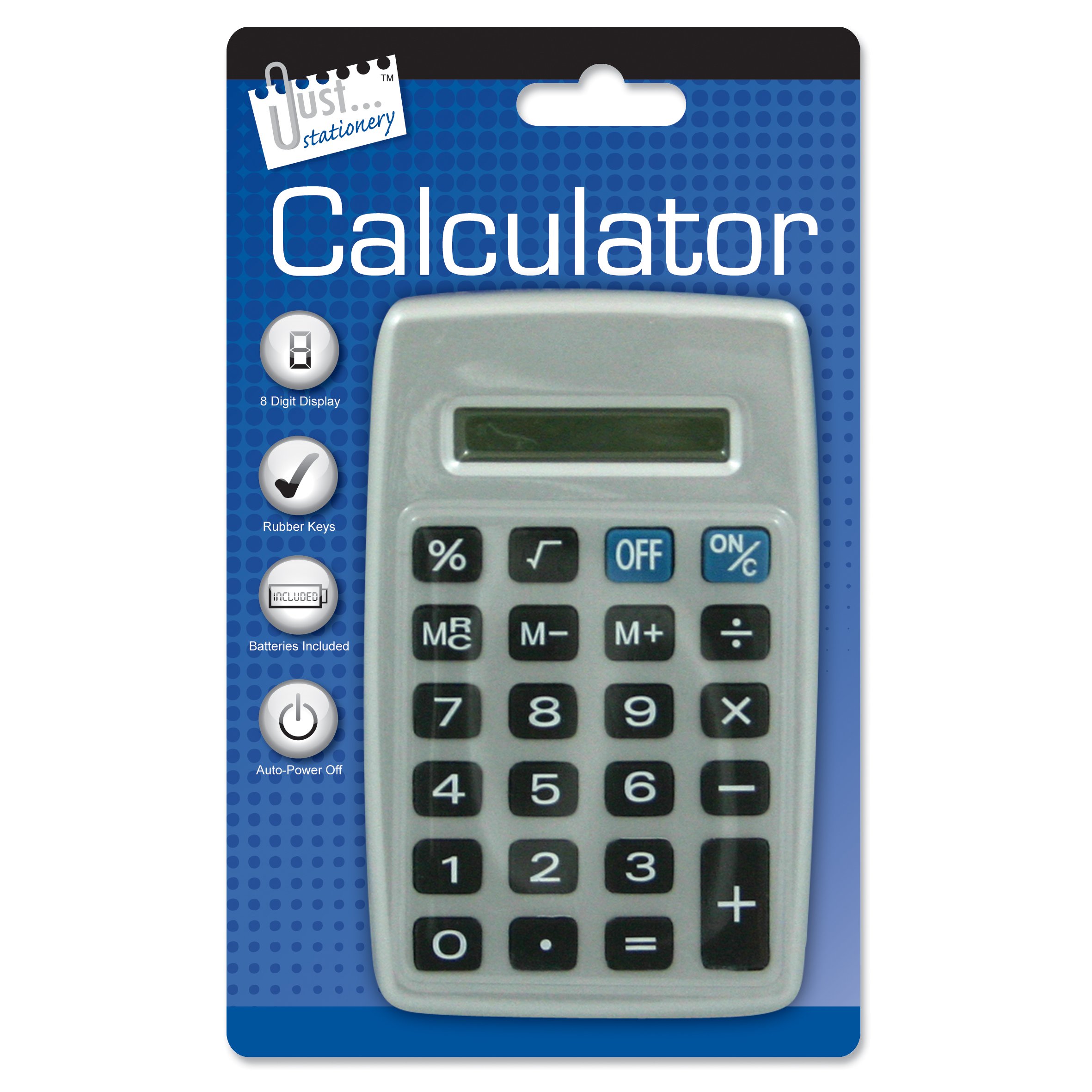 Just stationery 8 Digit Pocket Calculator - Black/Silver