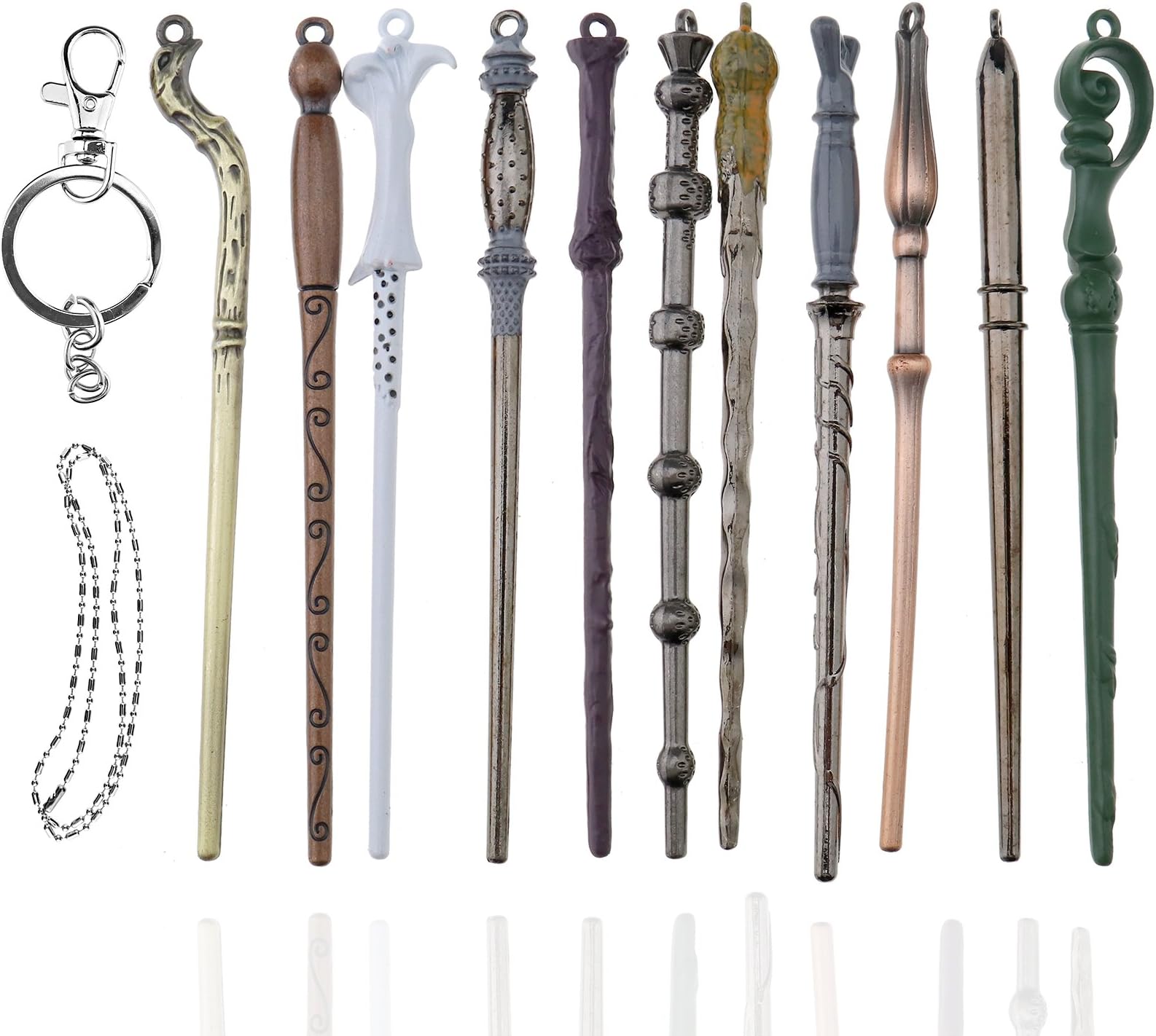 11pcs Magic Wand with Keyring Compatible with Harry Potter Hermione Dumbledore Sirius Voldemort Fleur Collect Cosplay