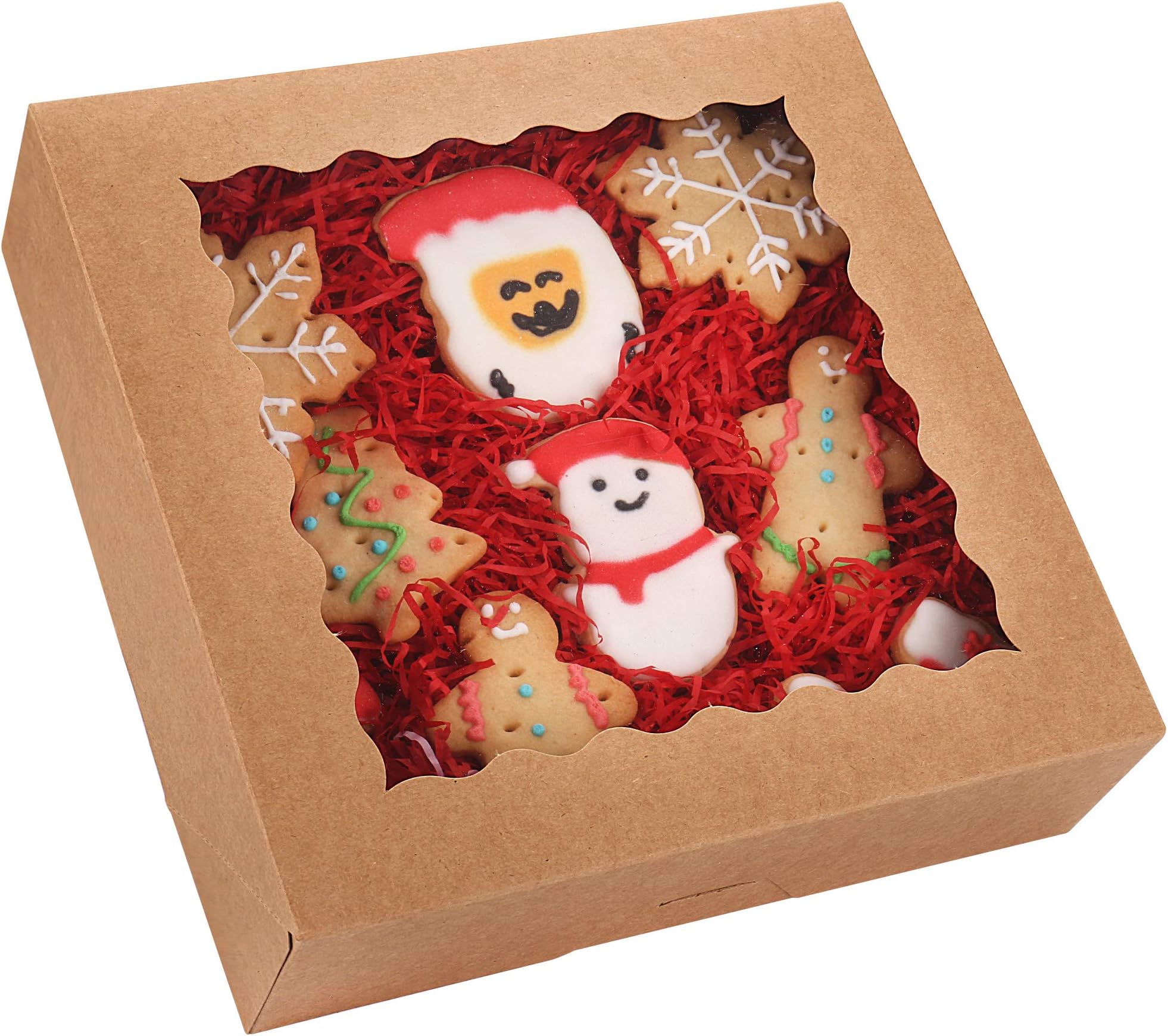 15-Pack Pie Boxes 9" x 9" x 2.5", Kraft Cookie Boxes with Window, Auto-Popup Brown Bakery Boxes for Muffins, Donuts and Pastries