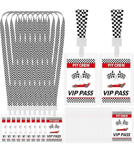 30 Sets Racing VIP Pass Cards With Checkered Lanyards For Race Car