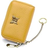 imeetu RFID Credit Card Holder for Women Genuine Leather Card Case Wallet with Zipper and Removable Keychain (Yellow)