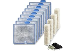 AQOOSTER 8 Pack Filter Cartridge and 4 Pack Filter Pads for Aqueon, Medium Replacement Cartridges for QuietFlow LED PRO Power Filter Size 10/Power Filter Size 10/E Internal Power Filter Size 20