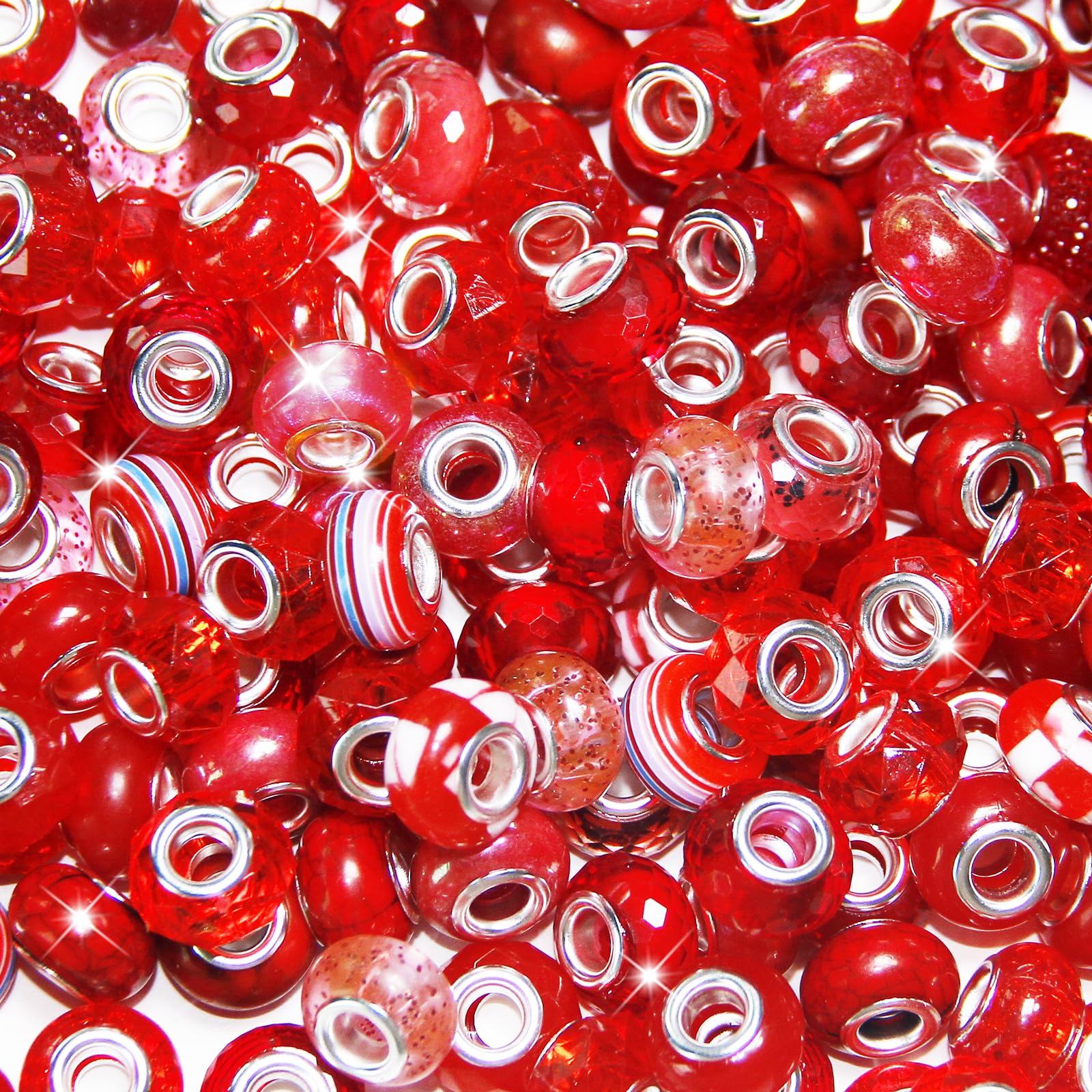 Photo 1 of 150pcs European Large Hole Beads,Assorted European Craft Beads Red Big Hole Fairy Wands Garden Beads Large Hole Lampwork Spacer Beads for DIY Pens Charms Jewelry Making Supplies