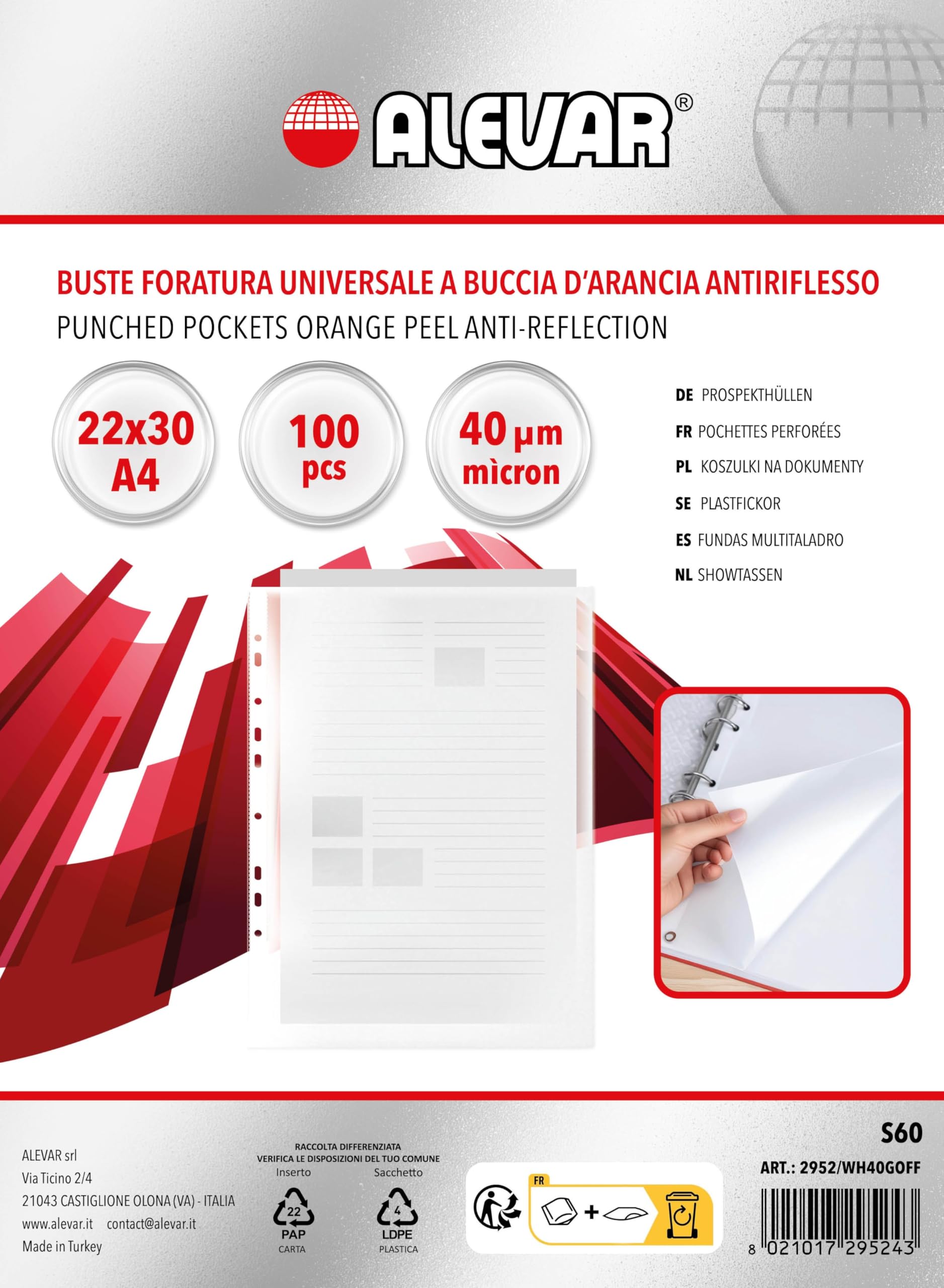 Alevar 2952/WH40GOFF Transparent Punched Envelopes