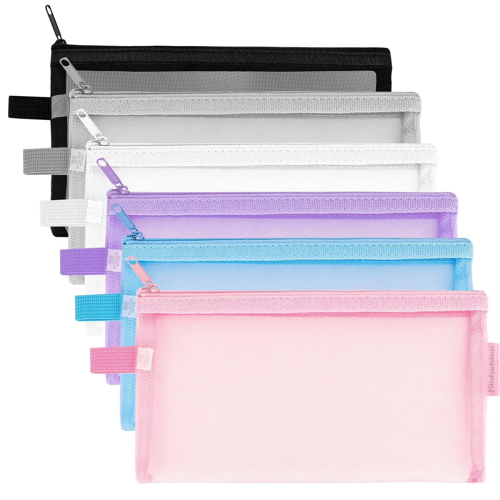 Meetory 6 Pieces Zip Mesh Zipper Pouches Pencil Organiser Storage Bags for Travel Cosmetics Office Supplies Colour 6 Colours