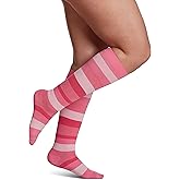 Sigvaris Women's Microfiber Patterns 143 Calf High Compression Socks 15-20mmHg - Pink Stripe - B (Medium)