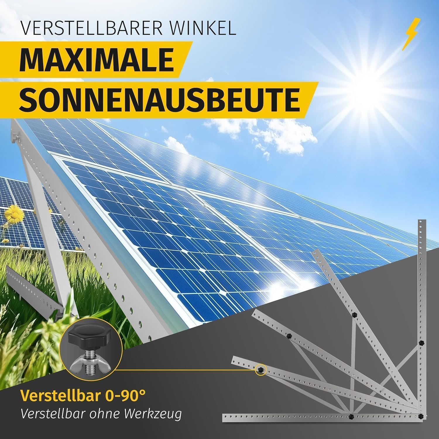Avoltik Balkonkraftwerk Halterung im 2er Set (bis 114cm) I Halterung für 2 Solarpanel-Module I Verstellbar von 0-90° I Ideal für Dach, Balkon & Boden 5