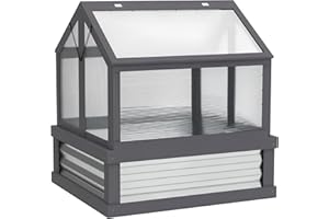 Outsunny Raised Garden Bed with Polycarbonate Greenhouse, Wooden Cold Frame Greenhouse, Garden Flower Planter Protection, Peak Roof, 35.5" x 31.5" x 36", Gray