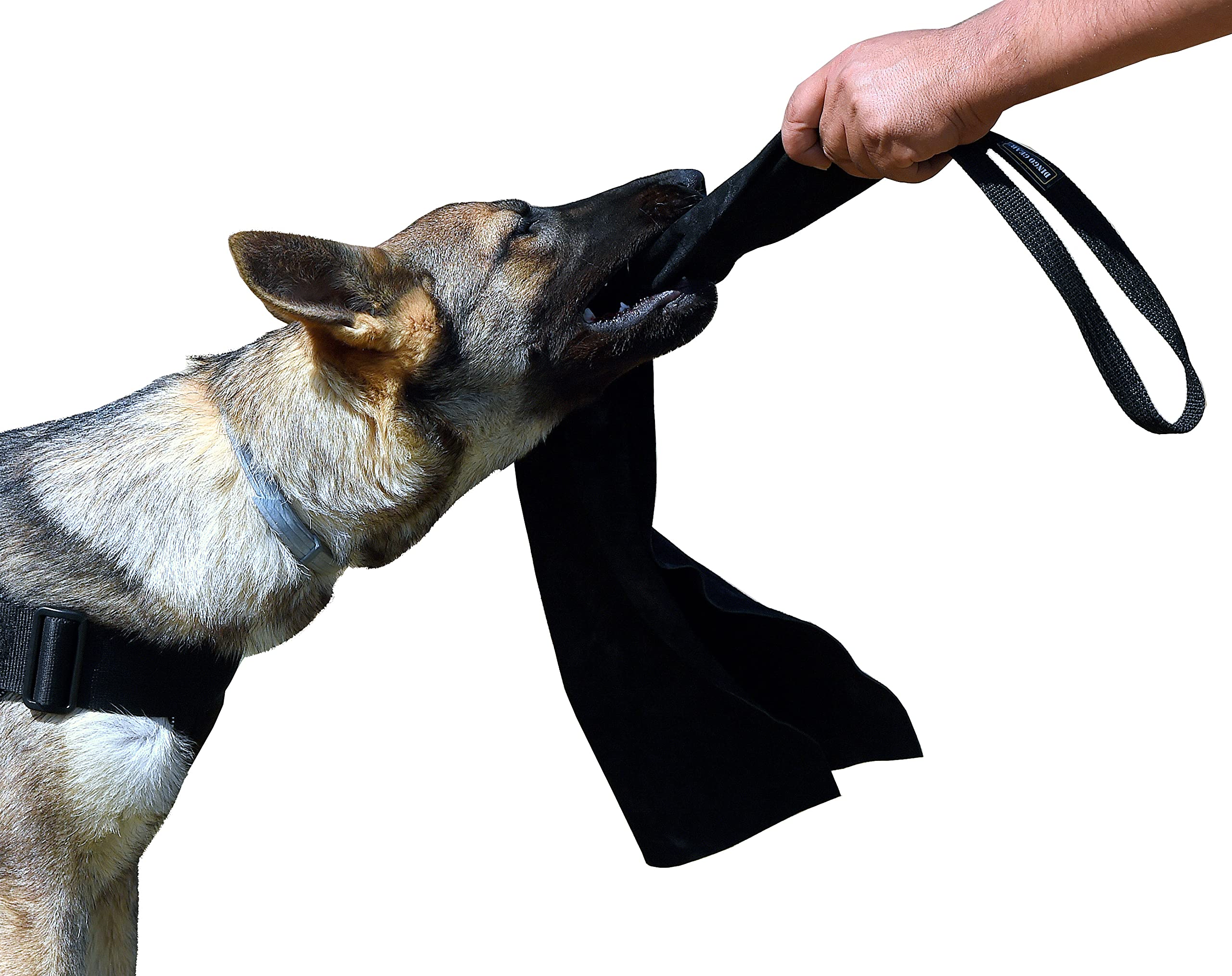 DINGO GEAR Dog Rug Tug Training Toy for Bite Lessons, Develop Proper Grip, Prey Drive Chaser with 1 Handle, Soft Genuine Leather 65 x 37 cm - Black S00487