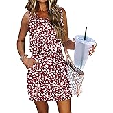 AUSELILY Women Summer Dress 2025 Casual Sleeveless Sundress Crew Neck Beach Short Dresses with Pockets