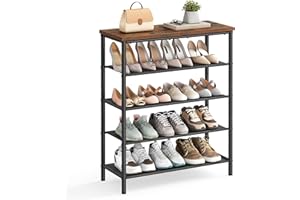 VASAGLE Shoe Rack, 5 Tier Shoe Storage Rack for 12-16 Pairs of Shoes, Shoe Organizer for Entryway, with 4 Fabric Shelves and 