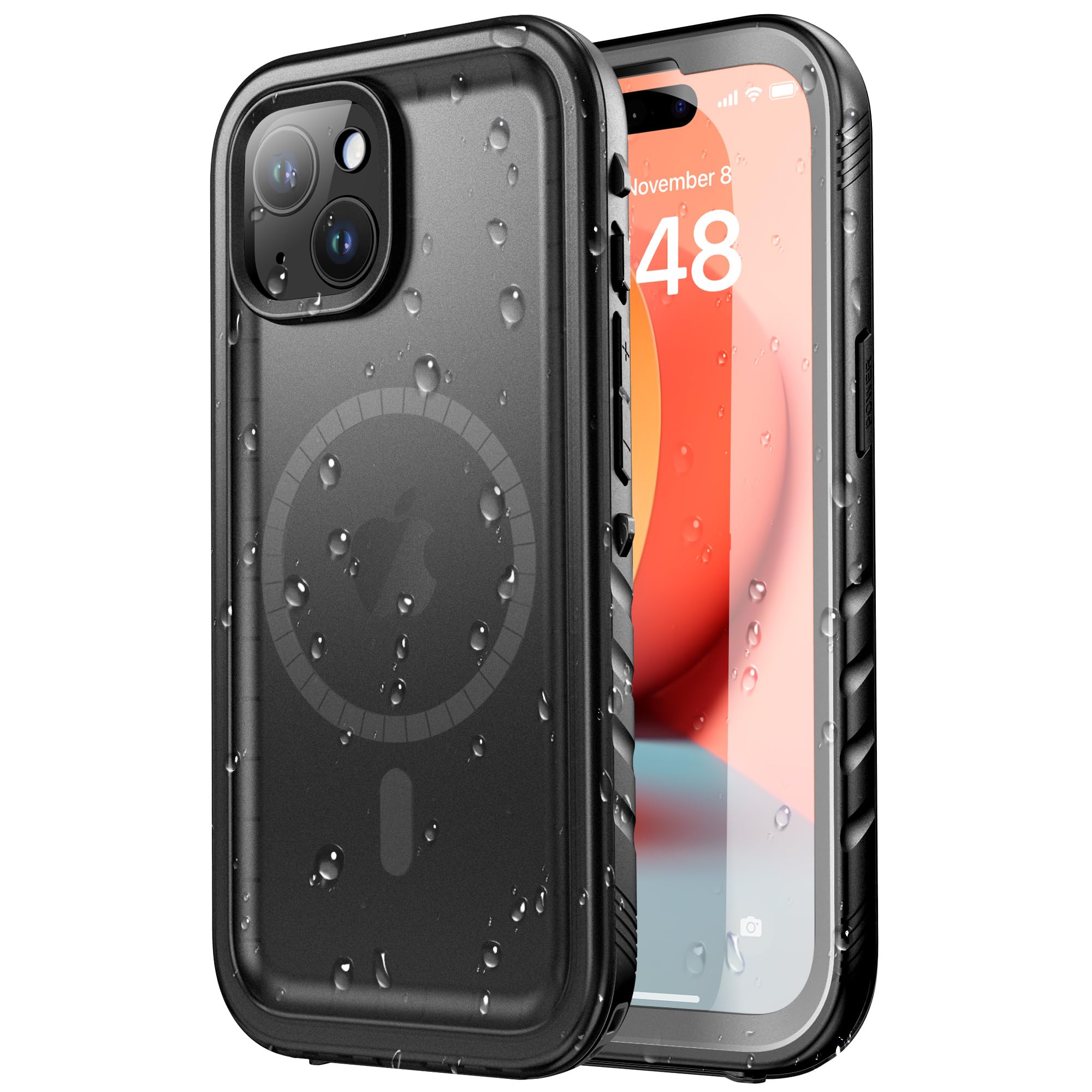 SPORTLINK Waterproof Case - Shockproof Heavy Duty Front Back Cover Built in Screen/Camera Protector 360 Full Body Protective IP68 Dustproof Military Bumper for iPhone 15 Plus (6.7"), Black-Magnetic — image 1