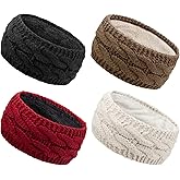 DRESHOW Women Soft Stretch Winter Headbands Fuzzy Fleece Lined Ear Warmer Knit Thick Warm Crochet Headband Winter Accessories
