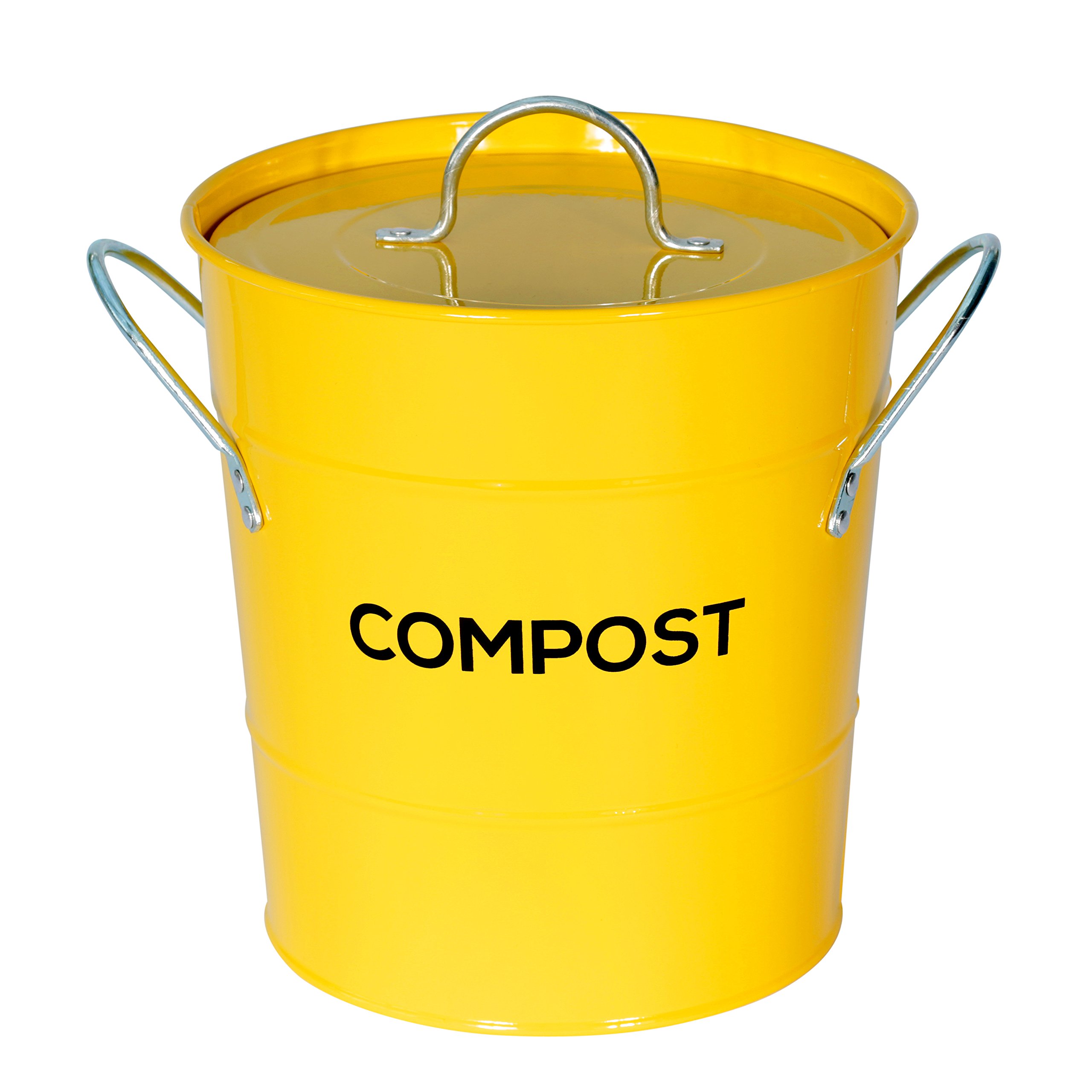 Yellow Metal Kitchen Compost Caddy - Composting Bin for Food Waste Recycling