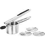 VonShef Stainless Steel Mash Potato Ricer Masher / Fruit Press / Baby Food Strainer with 3 Interchangeable Discs & Soft Grip Handles