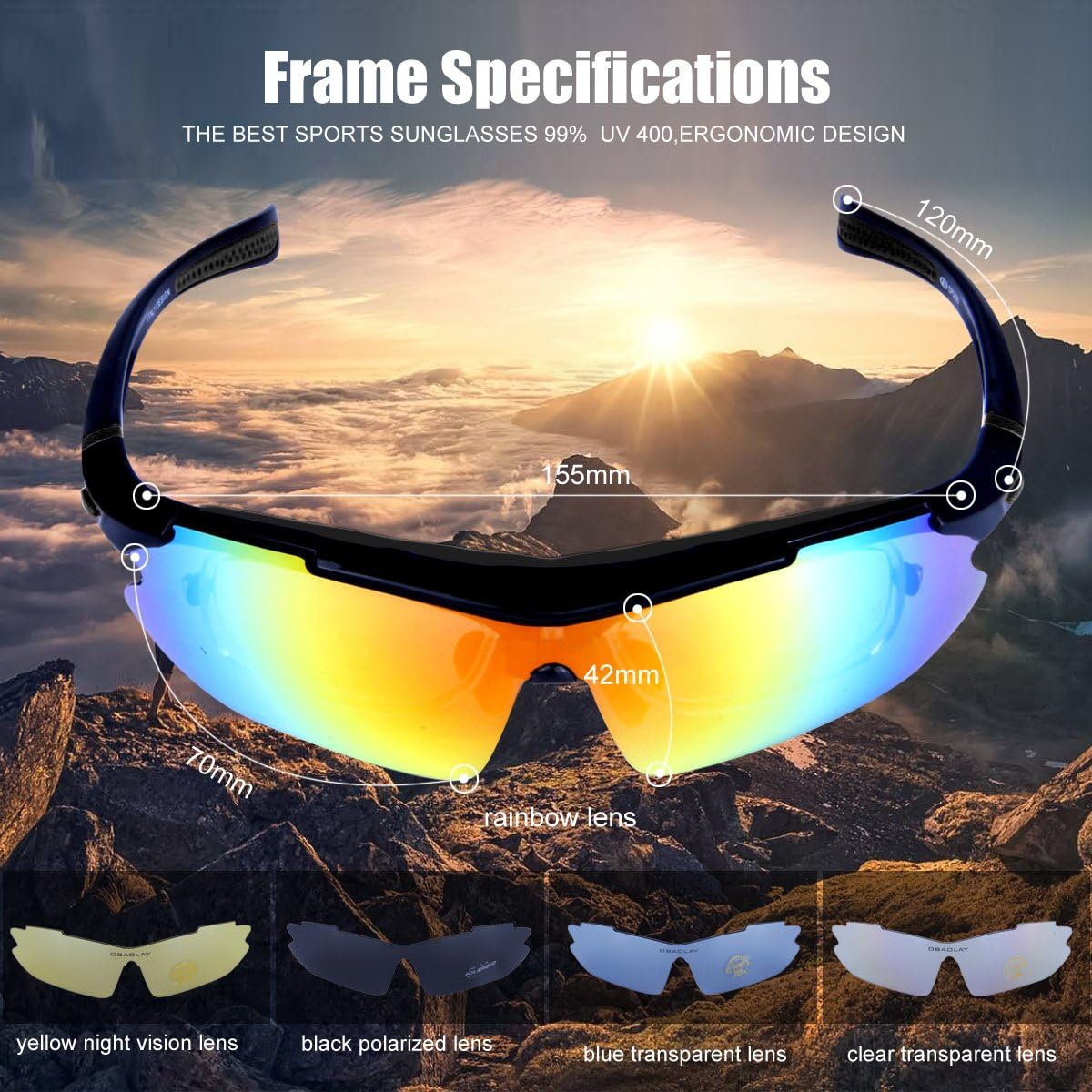 ShareWe Cycling Sunglasses Polarized Sports Sunglasses 5 Interchangeable Lenses UV400 Protection Glasses for Men Women Outdoors Cycling Fishing Skiing Driving Golfing Baseball,Unbreakable Frame - Image 4