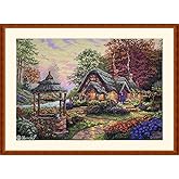 Merejka Counted Cross Stitch Kit for Adults &ndash; Make a Wish Cottage K-212 &ndash; DMC Threads on Zweigart Aida 16 &ndash; 39 Colors &ndash; 12&times;16 in (30&times;41 cm)