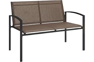 Outsunny Outdoor Garden Bench, 44 in Metal Patio Garden Park Bench Loveseat with Breathable Mesh Fabric, 484 lb Load Capacity