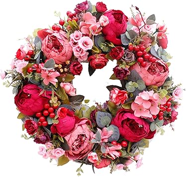 ZQCM Door Wreaths, Artificial Flower Front Door Wreaths All Seasons Floral Wreath Round Twigs Vine Hanging for Farmhouse Office Home Wedding Decor