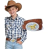 Kajeer Kids Western Belt for Boys Girls, Cowboy Leather Embossed Western Longhorn Bull Buckle Belts for Jeans