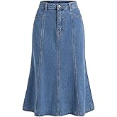 CIMUK Women's Denim Skirt Casual High Waisted Ruffle Below Knee Fishtail Jean Skirts