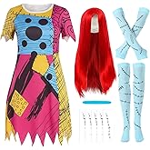 GLIGARA Kids Halloween Costume Girl Patch Dress Leggings Sleeves with Wig Tattoo Stickers Face Paint Movie Cosplay Outfit