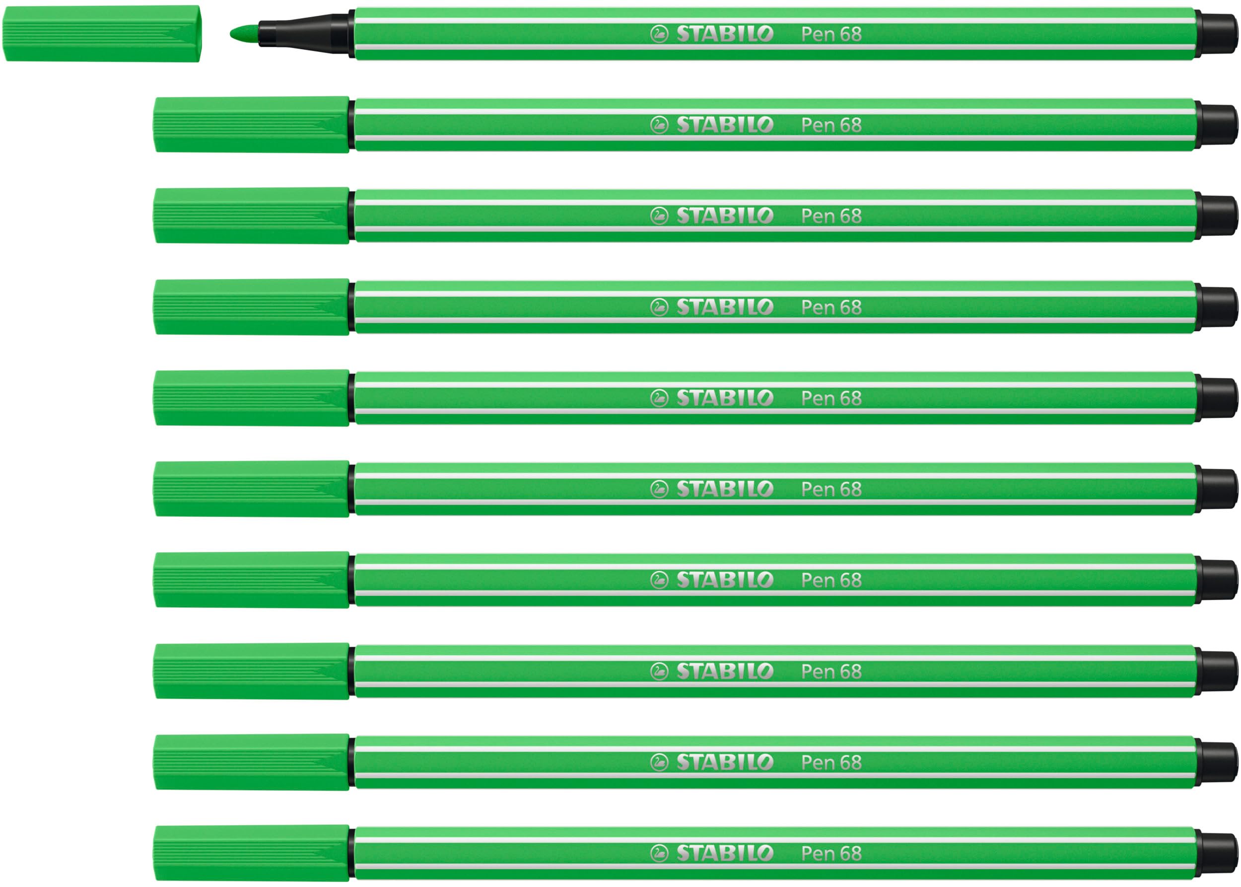 STABILO Pen 68 - Premium Fibre-Tip Pen - Pack of 10 - Leaf Green