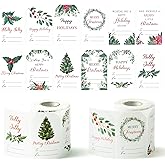 Haooryx Watercolor Christmas Gift Tags - 600Pcs Christmas Watercolor Plants Gift Tag Christmas Tree Rolls Sticker to from Self-Adhesive Name Tag Label Winter Festive Presents Package Envelope Seals