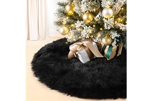 MACTING Faux Fur Christmas Tree Skirt 30 Inch Black Plush Skirt Fluffy Soft Double Layer Small Tree Mat Base Cover for Merry 