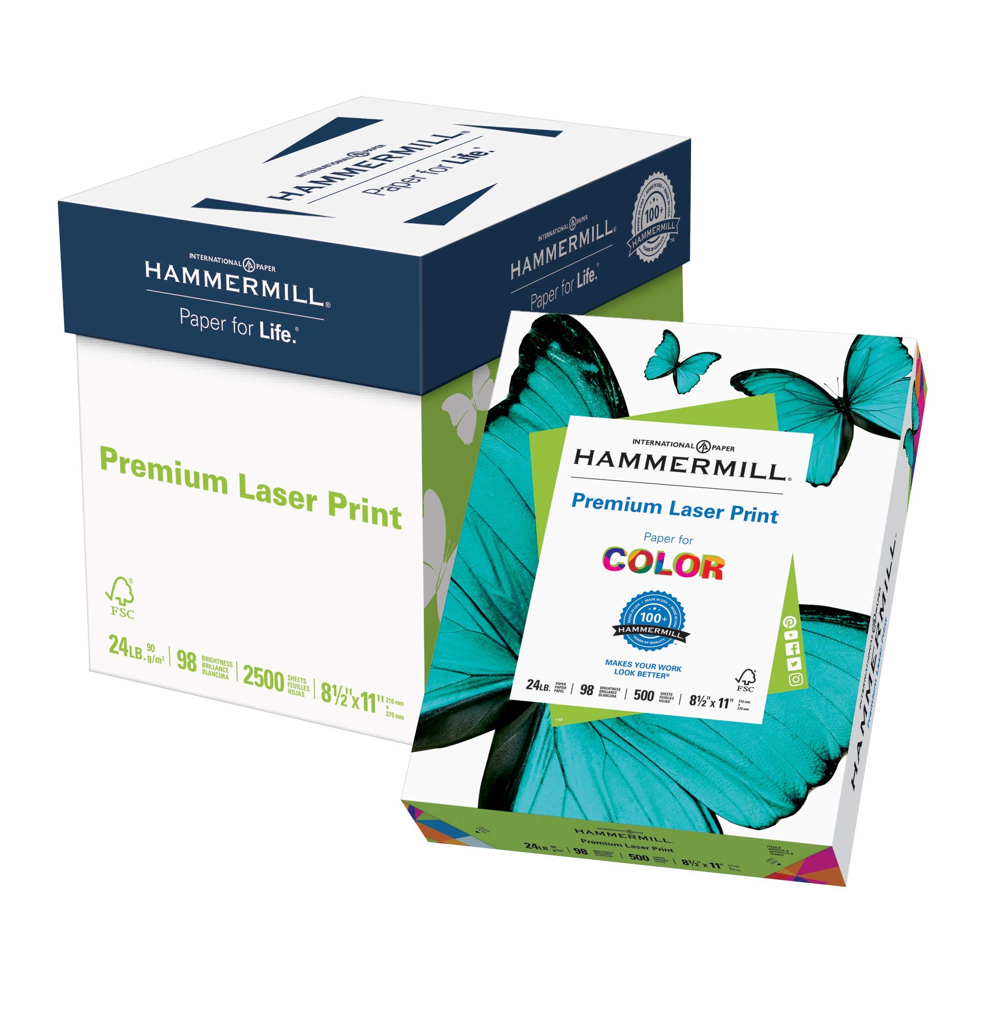 Hammermill Paper, Premium Laser Print Paper, 8.5 x 11 Paper, Letter Size, 24lb Paper, 98 Bright, 5 Reams / 2,500 Sheets (104640C) Acid Free Paper