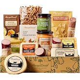 Harry &amp; David Ultimate Meat And Cheese Gift Box, Food Basket, Charcuterie | Charcuterie Platter with 4 Cheese Blocks, 4 Sausages, 5 Sets of Crackers, Sesame Sticks, Relish &amp; Honey Mustard Sauces