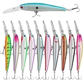 Hard Fishing Lure Baits Kit,10pcs Crankbait Minnow Jerkbaits Hard Baits Deep Diving Swimbait with Treble Hooks Walleye Fishing Lures for Bass Trout Catfish Pike Saltwater Freshwater