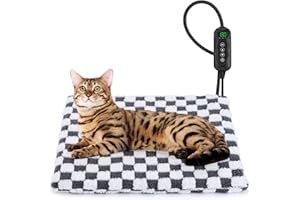 MIXJOY Heated Cat Bed, 11 Adjustable Temperature Cat Heating Pad Indoor with Timer, Pet Heating Pads for Cats Dogs, Electric Dog Heat Pad with Washable Cover, Heated Pet bed-18''x16'', Small