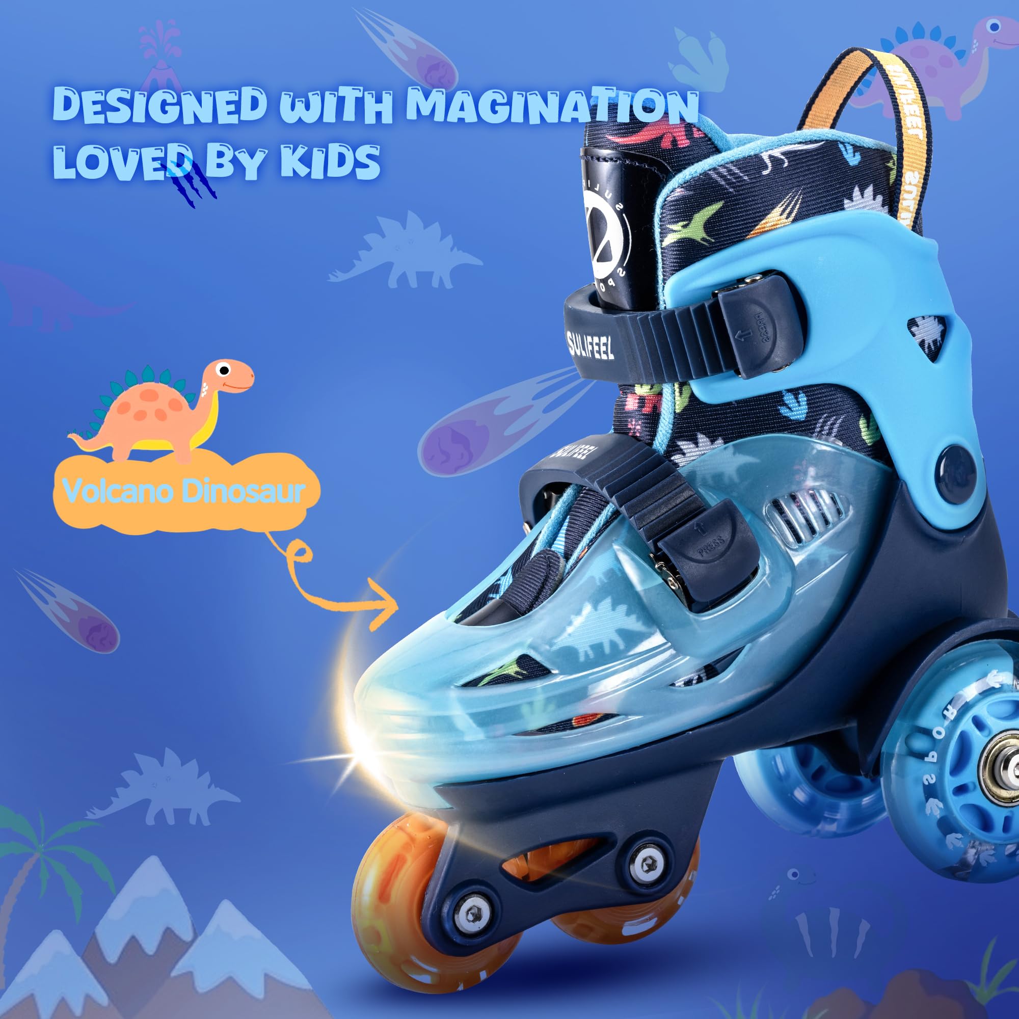 SULIFEEL Adjustable Roller Skates for Girls Boys Kids,Fun Illuminating Light Up Flash Wheels Three-Point Type Balance Suitable for Beginners Indoor Roller Skating