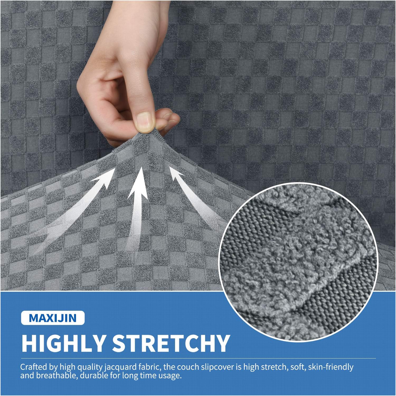 MAXIJIN 2 Piece Newest Jacquard Chair Covers with Arms Super Stretch Non Slip Chair Slipcover for Living Room Dogs Pet Friendly Elastic Sofa Couch Protector Armchair Cover (Chair, Light Gray): Kitchen & Dining