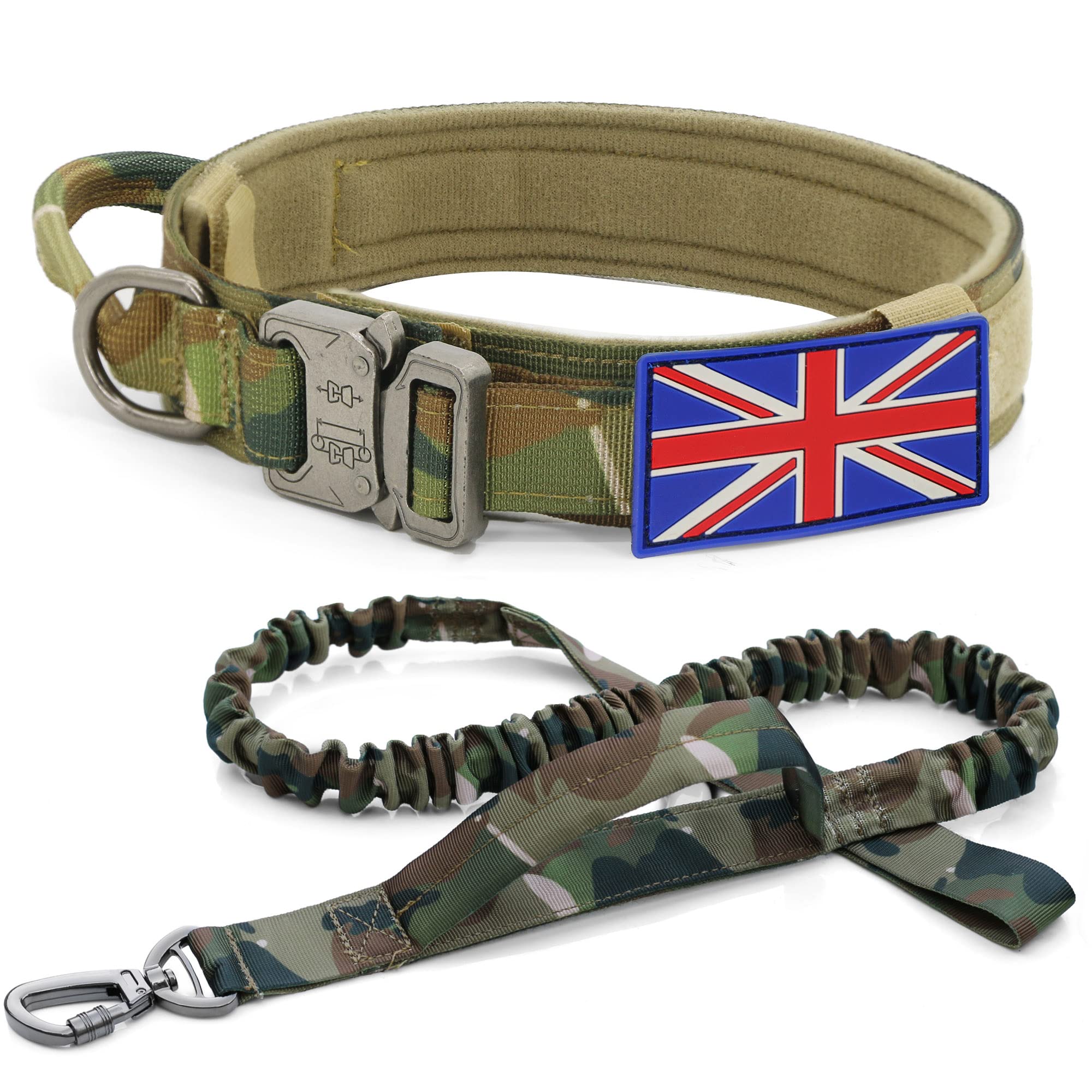 YoothBro K9 Military collar and Lead Set - Adjustable Nylon collar with Heavy Duty Metal Buckle for Medium Large Dogs Camo, L
