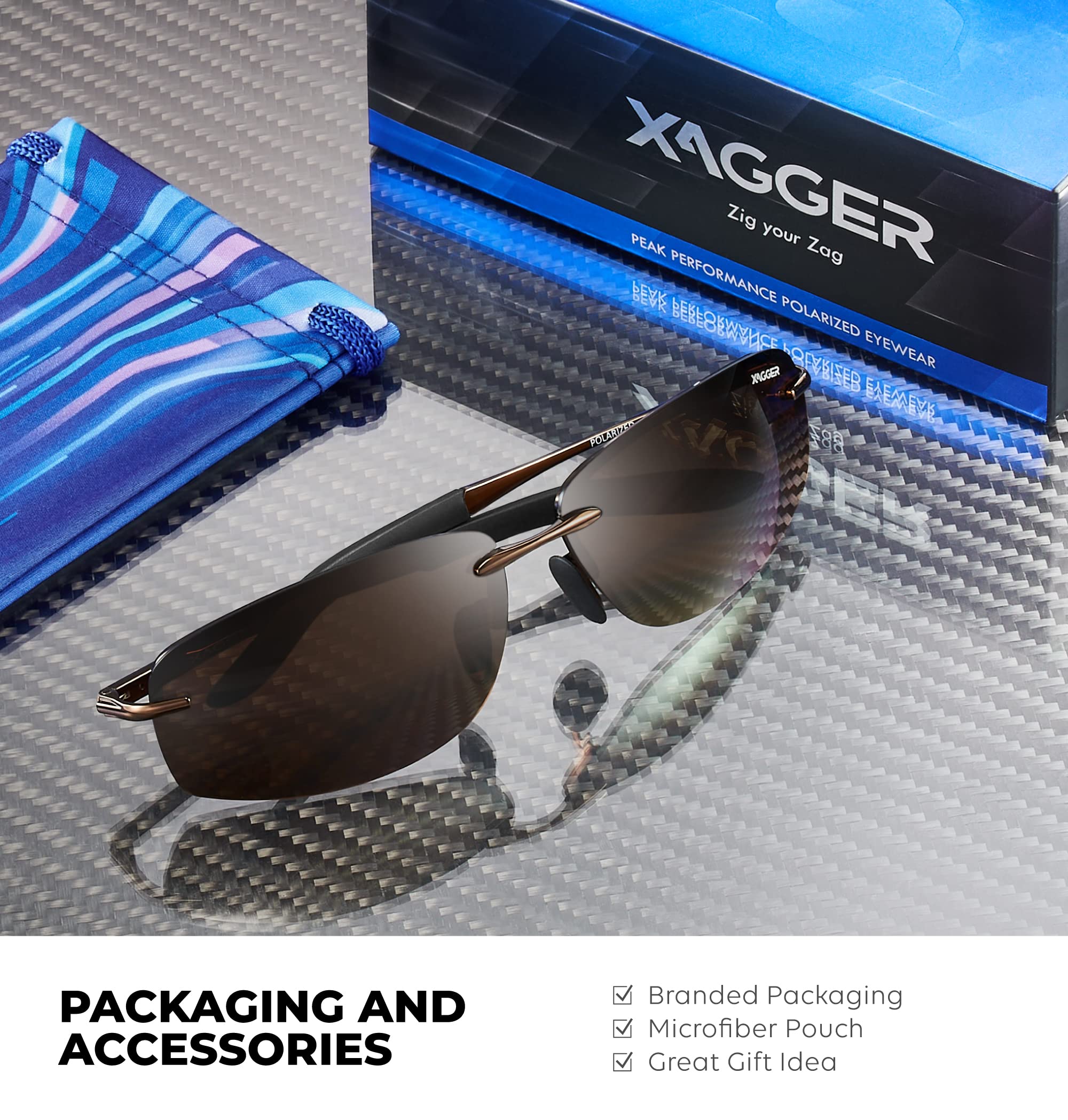 Xagger Polarized Driving Sunglasses for Men Rimless Metal Frame UV400 Protection Sun Glasses