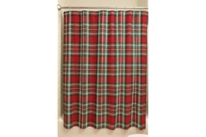 Serafina Home Holiday Christmas Shower Curtain for Bathroom: Elegant Fabric Seasonal Plaid Design, Red, Green, and White Decorative Print Design.