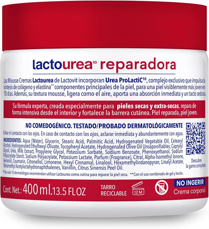 - Mousse Crema Reparadora 72H Lactourea Cuerpo y Cara - 400 ml