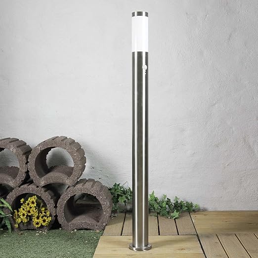 Hohe Wegeleuchte Edelstahl Silber H:110cm E27 IP44 Ø8cm Bewegungsmelder Sensor Hof Weg Garten Lampe