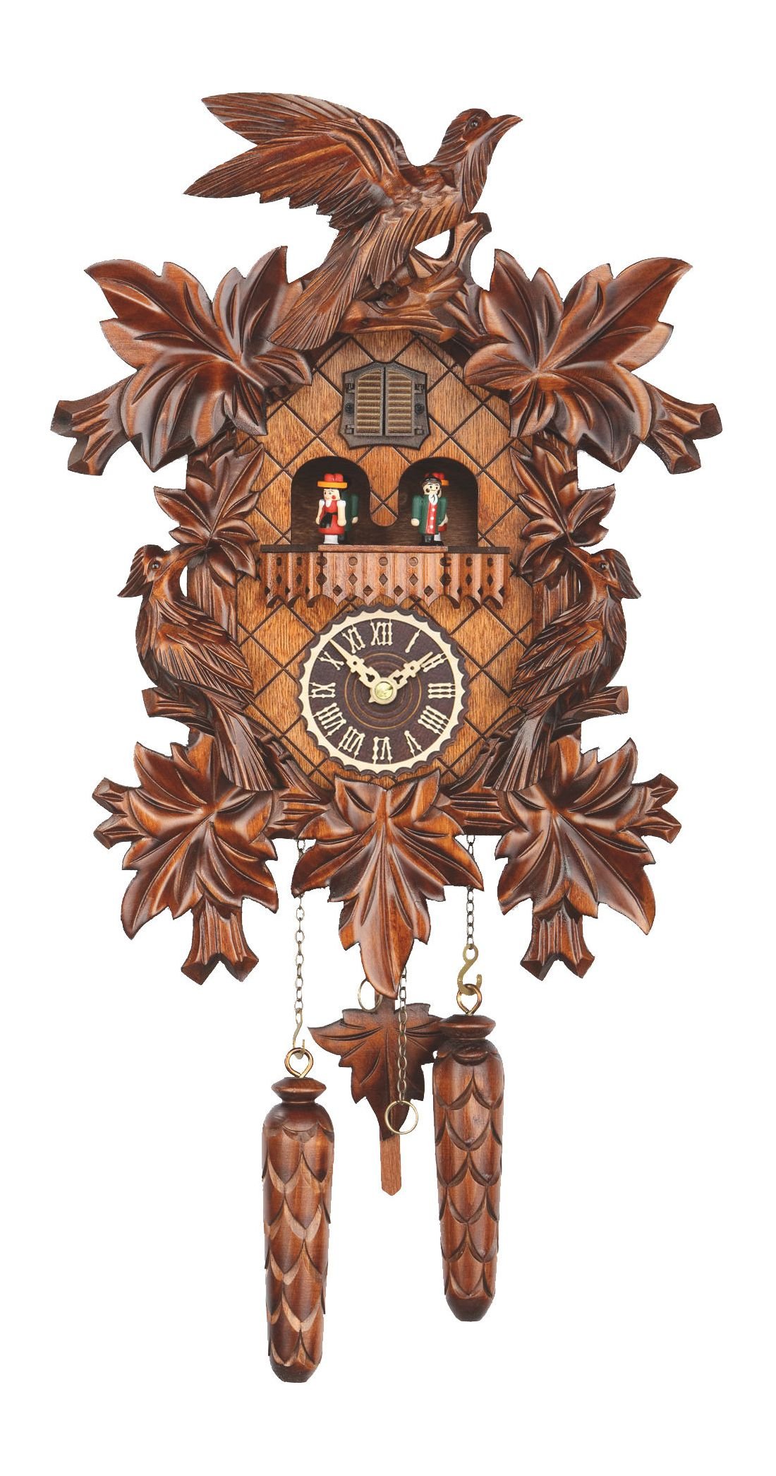 Trenkle Quartz Cuckoo Clock with music 7 leaves, 3 birds TU 369 QMT HZZG