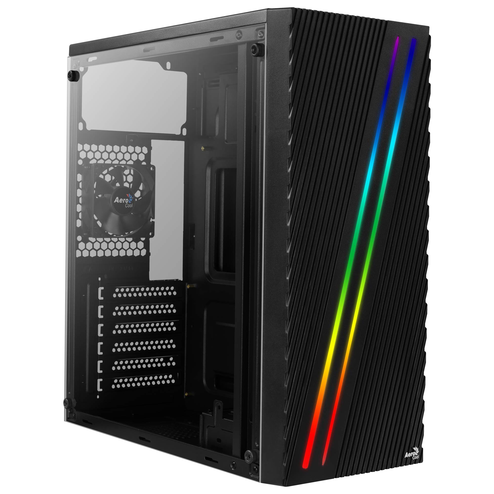 Aerocool Streak PC Gaming Case, Mid-Tower, ATX, RGB, 18 Lighting modes, Full Window, Ideal for First Time and Experienced gamers | Black