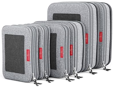 LeanTravel Premium Compression Packing Cubes for Travel - Suitcase Organizer Bags with Double Zipper & Breathable Mesh Panel - Space Saving Carry On Luggage Essentials (6-Pack, Grey)