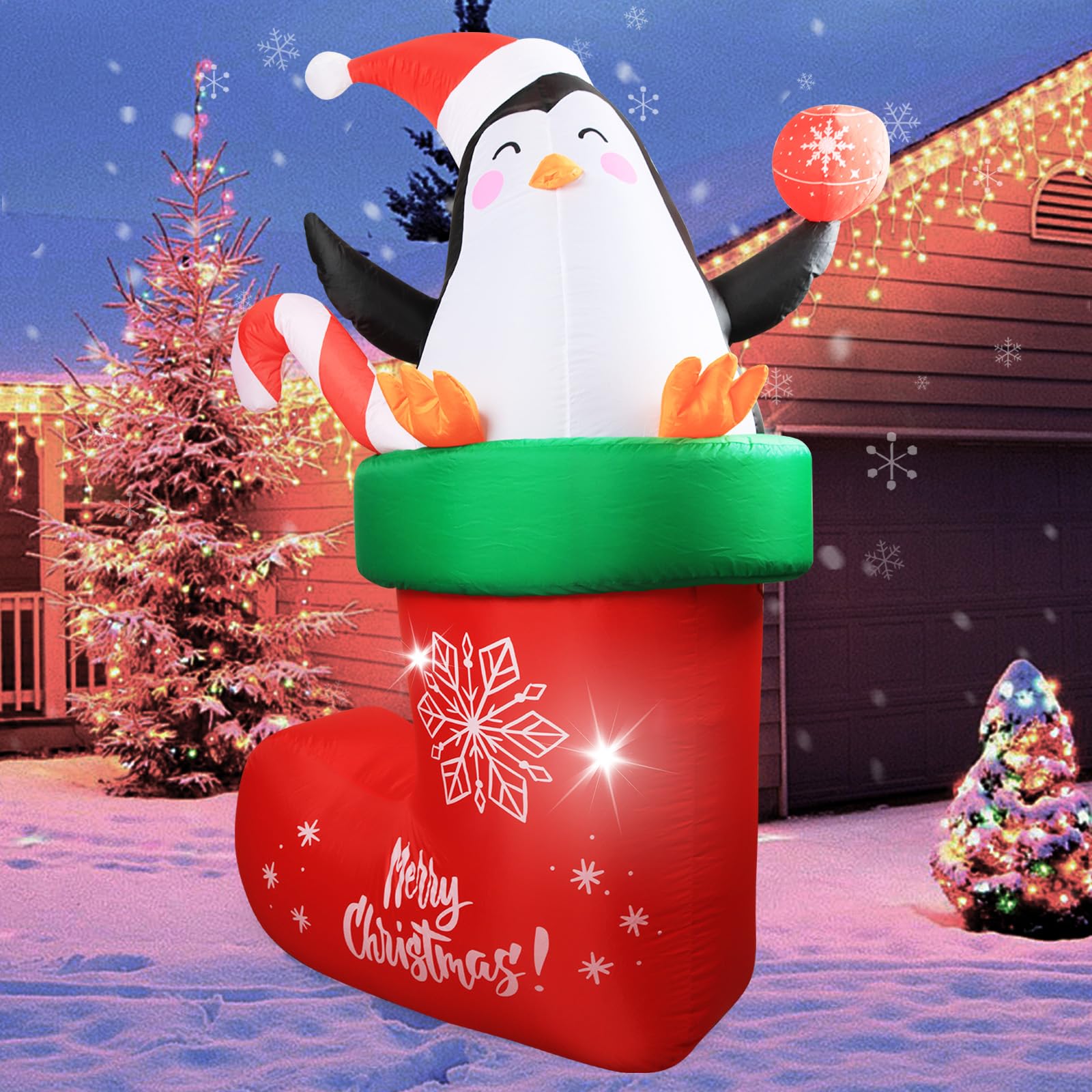 Photo 1 of 6 FT Christmas Inflatables Outdoor Decoration Penguin Inflatables Christmas Blow Up Yard Decorations with LED Lights Christmas Inflatables for Holiday Party Yard Garden Decor