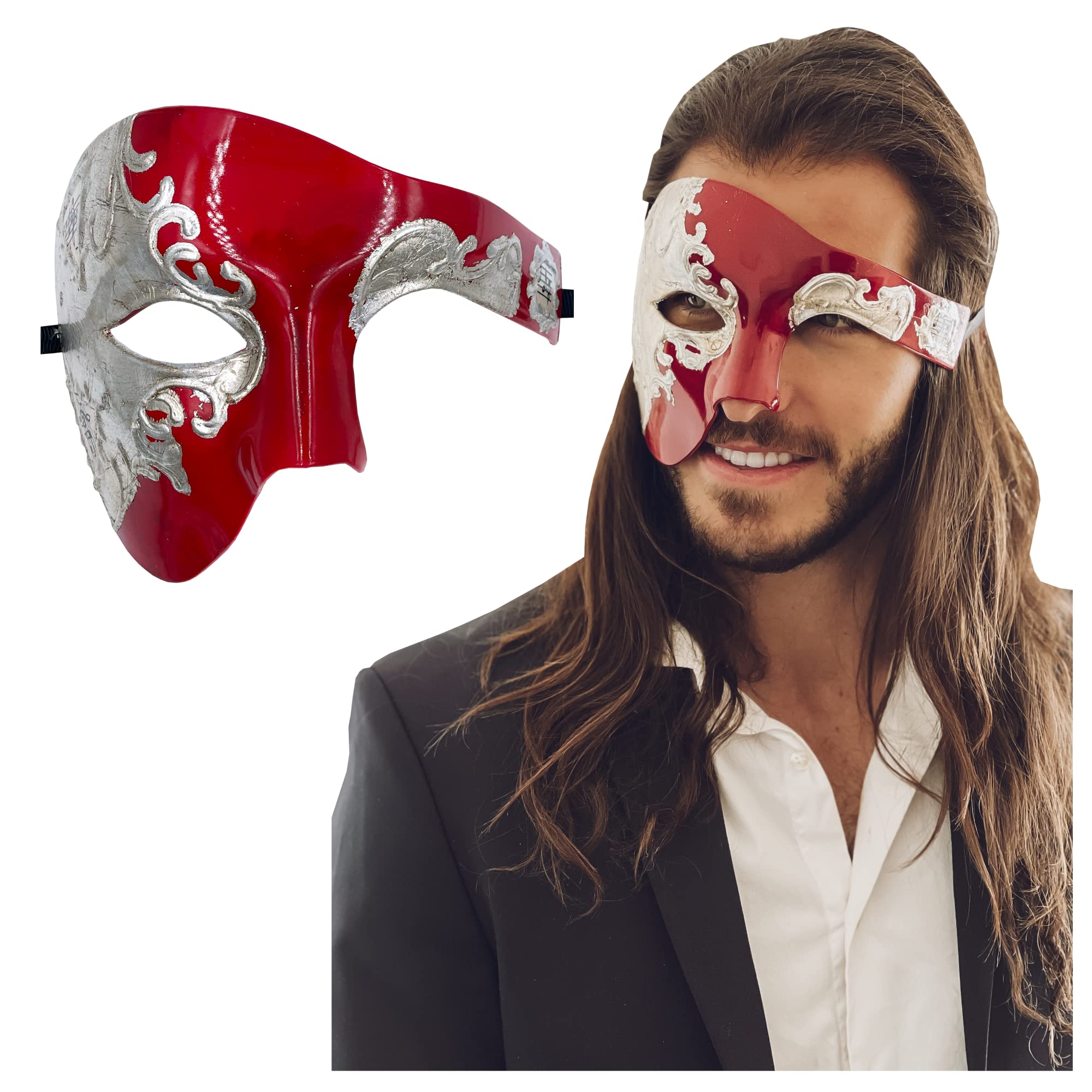Luxury Mask Half Face Mask Masquerade Phantom Of The Opera One Size Silver/Red