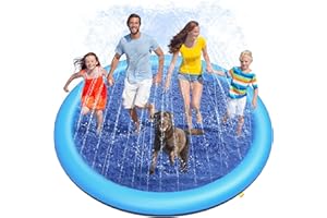 Peteast Splash Pad for Dogs & Kids, 97" Anti-Slip Doggie Splash Pad, Thicken Sprinkler Pool Summer Outdoor Water Toys Backyard Fountain Play Mat