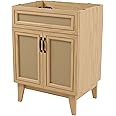 JONATHAN Y VAN1009A Javer 24 in. W x 18 in. D x 33 in. H Rattan Modern Farmhouse 2-Shelf Bath Vanity Cabinet Only (Sink Basin not Included), Oak