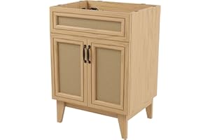JONATHAN Y VAN1009A Javer 24 in. W x 18 in. D x 33 in. H Rattan Modern Farmhouse 2-Shelf Bath Vanity Cabinet Only (Sink Basin not Included), Oak